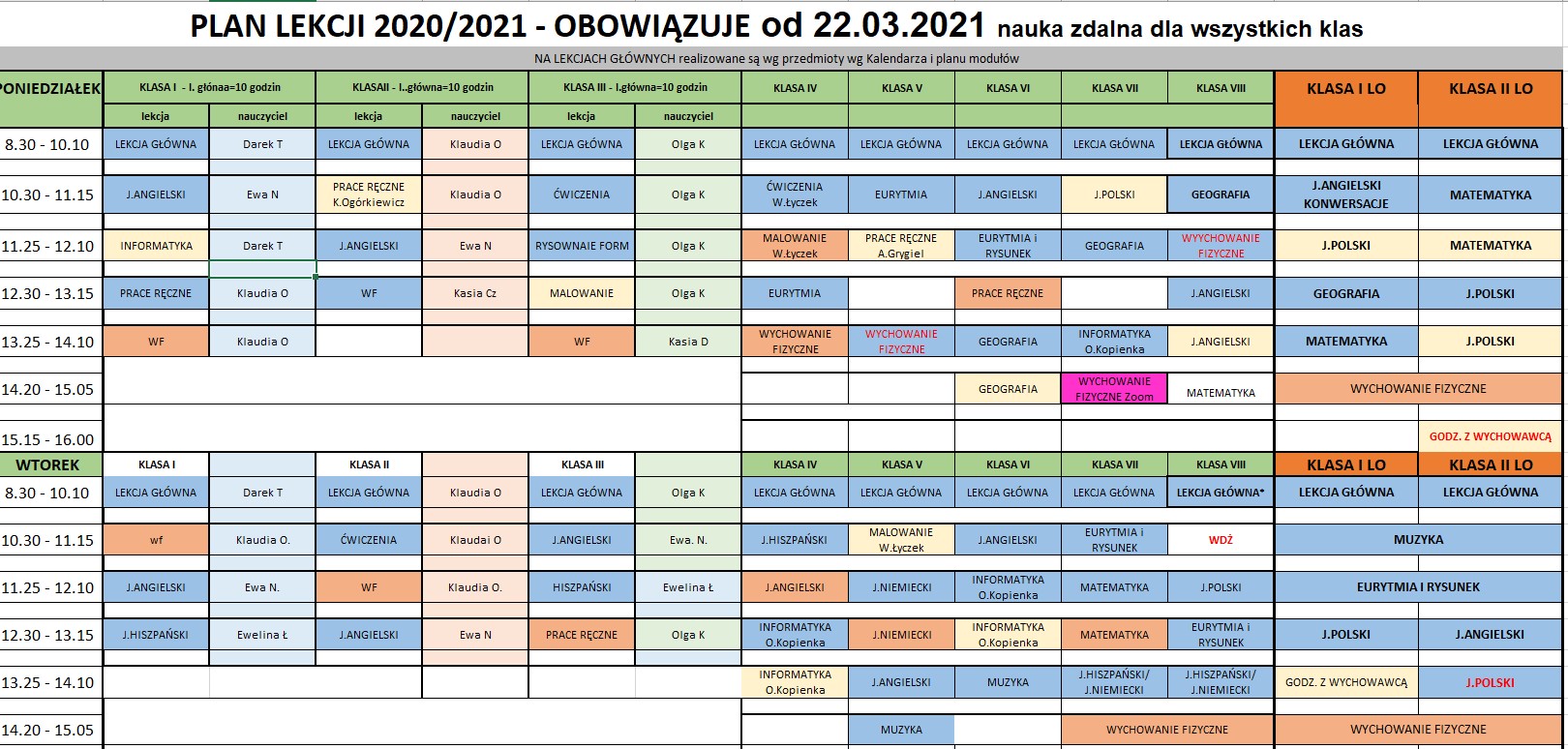 Szkola Waldorfska W Bielsku Bialej Plan Lekcji www.waldorfska.org