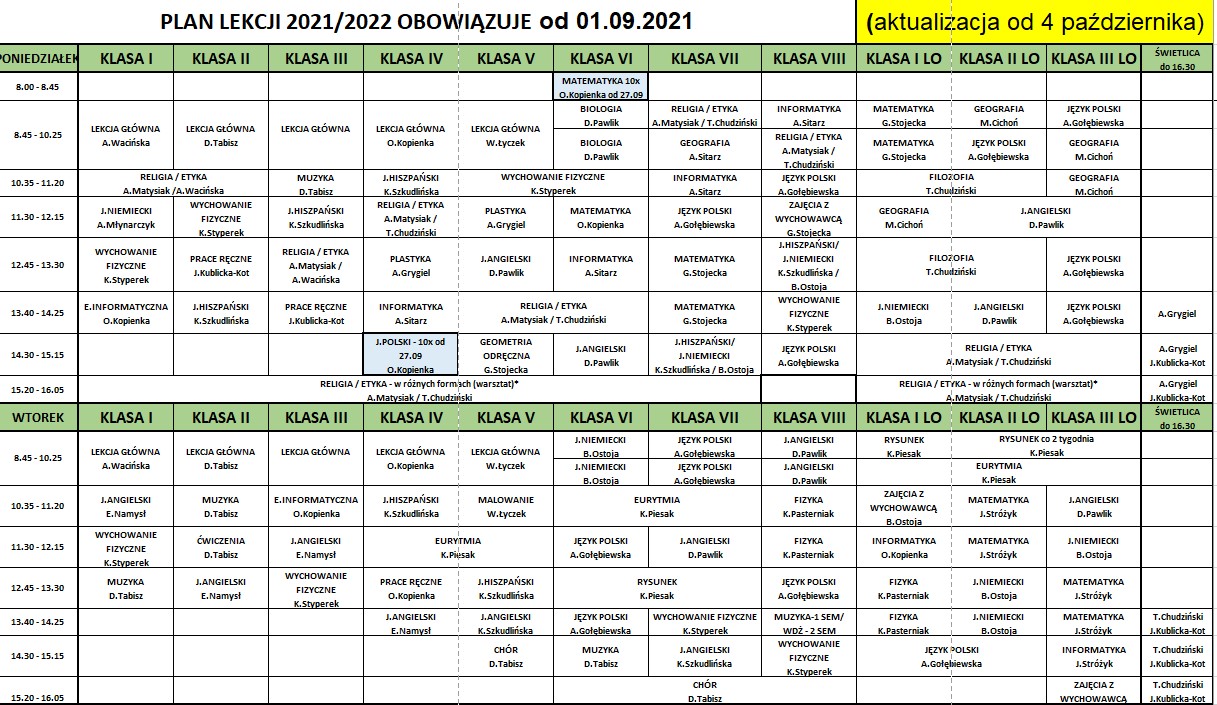 Plan lekcji - Społeczna Waldorfska Szkoła Podstawowa oraz Liceum