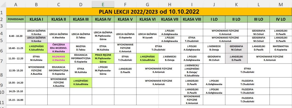 Plan lekcji - Szkoła Waldorfska Poznań-Wiry